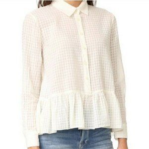 The Great Ruffle Peplum Window Paine Button Down Top Blouse Size 1